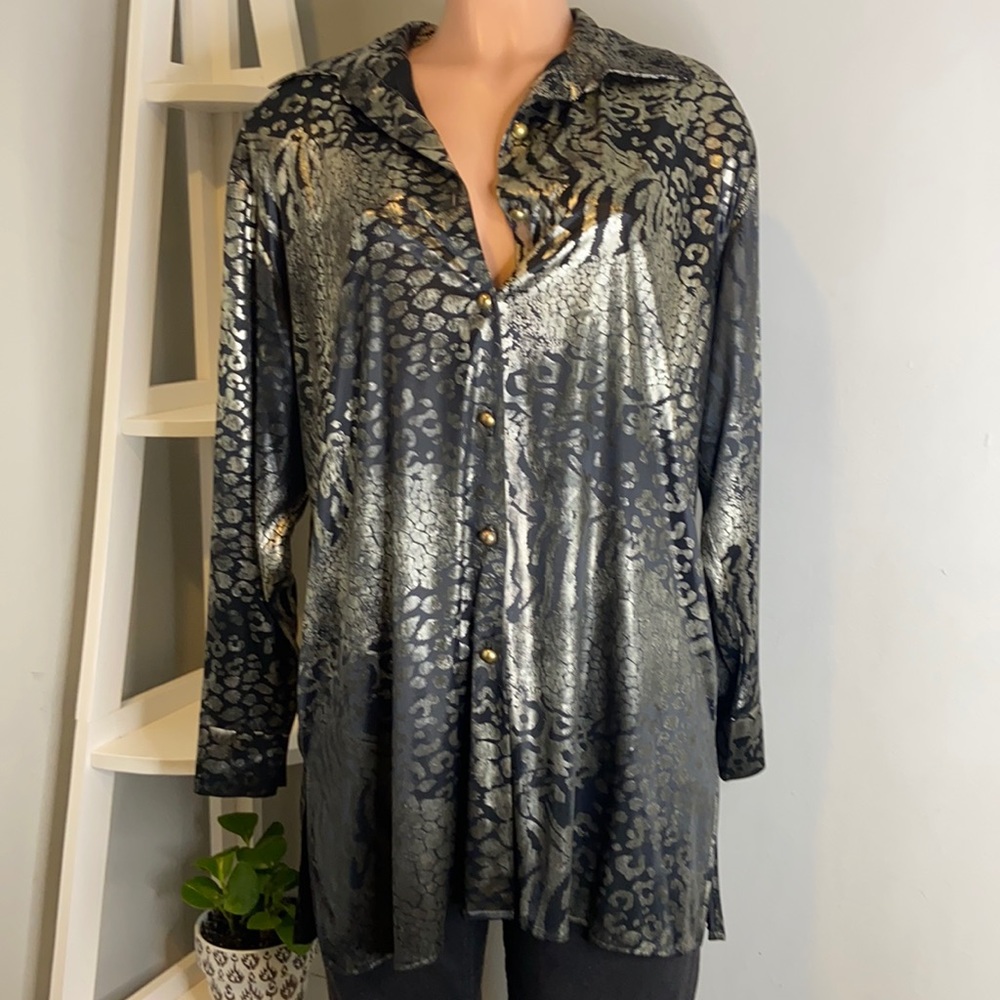 Black Silver Animal Print Top